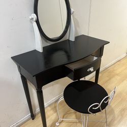 Vintage Small Dressing Table With Mirror And Stool 
