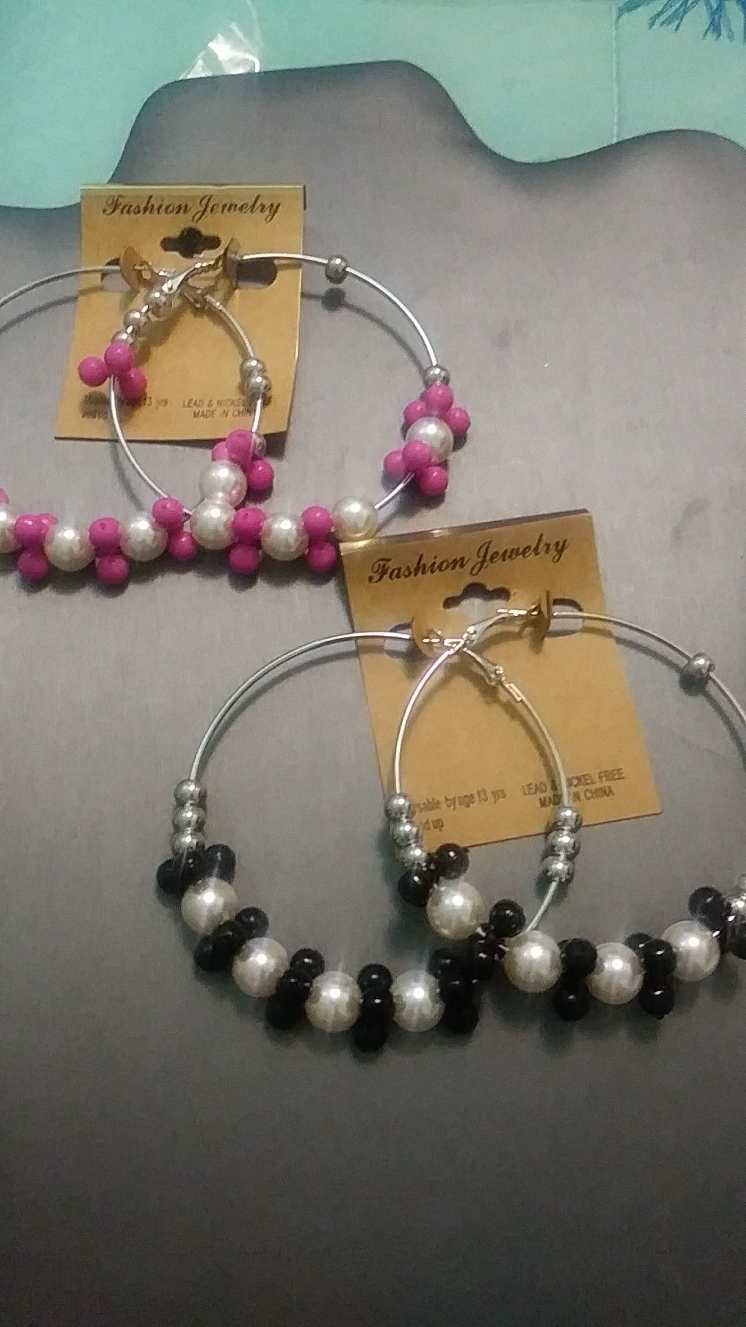 New 2pairs silver pearl beads hoops