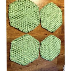 Vintage Knit Green 60's 70's Handmade Table Decor