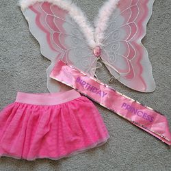 Toddler Girl Birthday Princess 4T Tutu Skirt w/shorts Pink Wings Outfit Butterfly Fairy 3 PCs.
This beautiful Tutu Skirt, Wings & Birthday princess