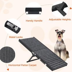 Dog Ramp, 31.5'' Long Portable Pet Stair Ramp with Non-Slip Rug Surface, 5 Levels Height Adjustable Dog Steps for Small Dogs, Folding Dog Car Ramps