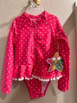 24m Girls Glittery Long sleeve swimsuit with pompoms