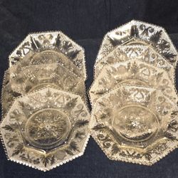 DUNCAN MILLER, ANTIQUE, Clear Glass Harp & Thistle Octagonal Dessert Plates 