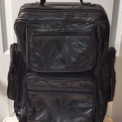 Vintage 100% Leather Rolling Luggage Backpack – Patchwork Style – Convertible