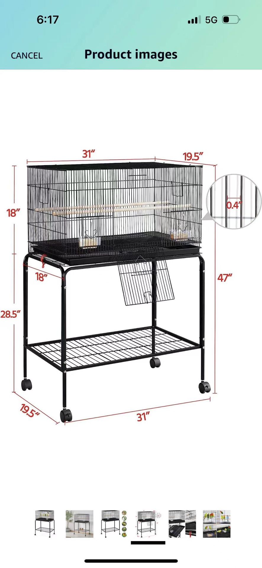  47-inch Rolling Breeding Flight Bird Cages for Parakeets Budgies Finches Cockatiels Conures Lovebirds Canaries Parrots w/Detachable Stand, Black