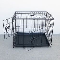 New In Box $30 Double Door 24” Dog Crate Cage Folding Metal Kennel, Plastic Tray 24x17x19 Inches 