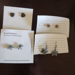 Four Pairs Beautiful Pierce Earrings. Gemstones And Diamonds. $10 Each Or $25 For All 4.