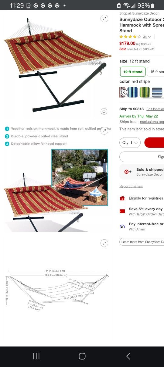 SunnyDaze 2person Hammock W/Metal Stand