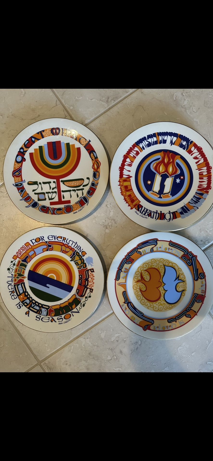 4 Collectible 1983 Judaic Large 10.5” Ceramic Mordechai Rosenstein Plates,very Rare in Parkland