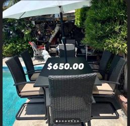 Patio Dining set w/6 Chairs&Umbrella