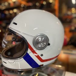 New White Retro Full Face Dot Motorcycle Helmet (bell Bullit Style ) $220