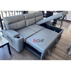 Sleeper Sectional Sofa Chaise With Storage Arms  Cupholder