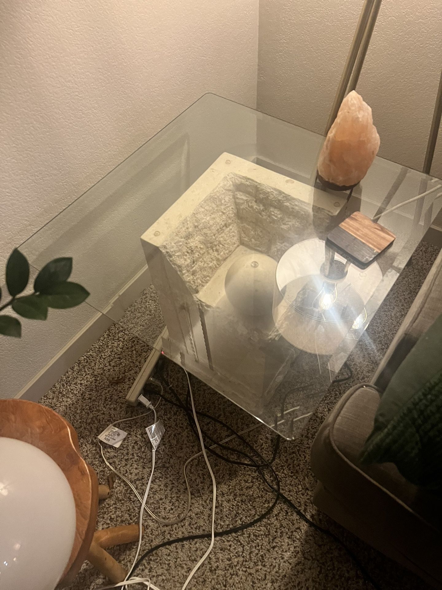 Glass Top Stone Base Side Table