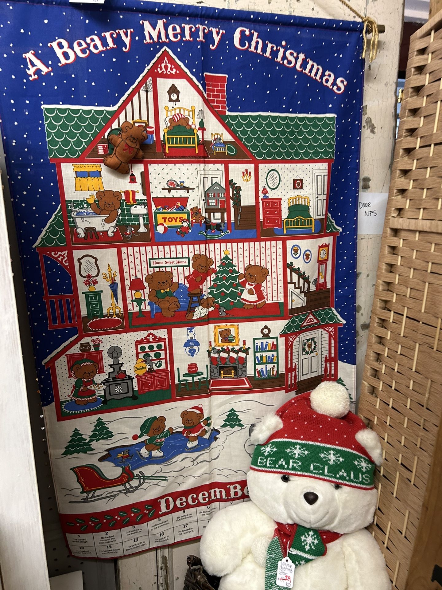 Adorable Vintage Handmade Advent Calendar Tapestry