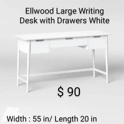 Brand New Ellwood Large Writing Desk With Drawers White 