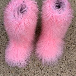 Pink Real Fur Shaggy Boots Sizes 7, 7.5, 8, 8.5 Message True Size To Order