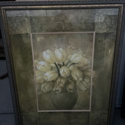 Botanical art framed yellow tulip print titled Petit Jardin Tulips by artist Pamela Gladding.