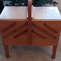 Vintage Accordion Sewing Box 3 Tiers 66”L Opened by 10” W