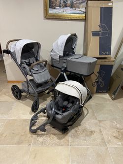 Nuna Mixx Stroller With Car Seat And Bassinet With Stand Beige Canopy