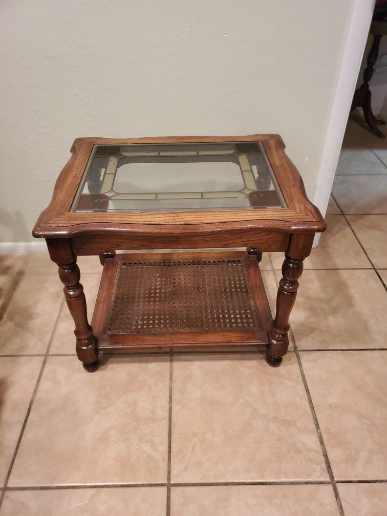 Vintage Real Wood With Glass End Table
