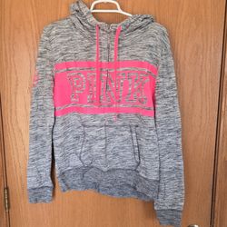 PINK Victoria's Secret Pullover Hoodie Gray Pink Women's Size L Long Sleeve