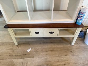 White Wood Entryway Bench with Drawers