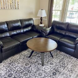 For sale: 3-Seater sofa + Loveseat - Brown Faux Leather - Like New