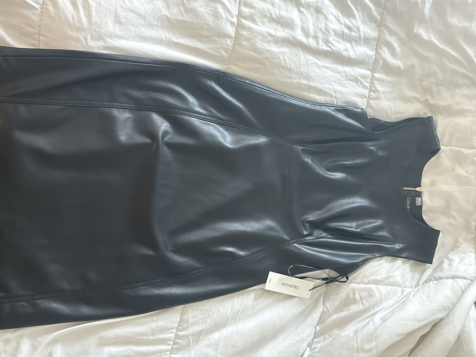 knee length dresses for ladies Black Faux Leather Dress