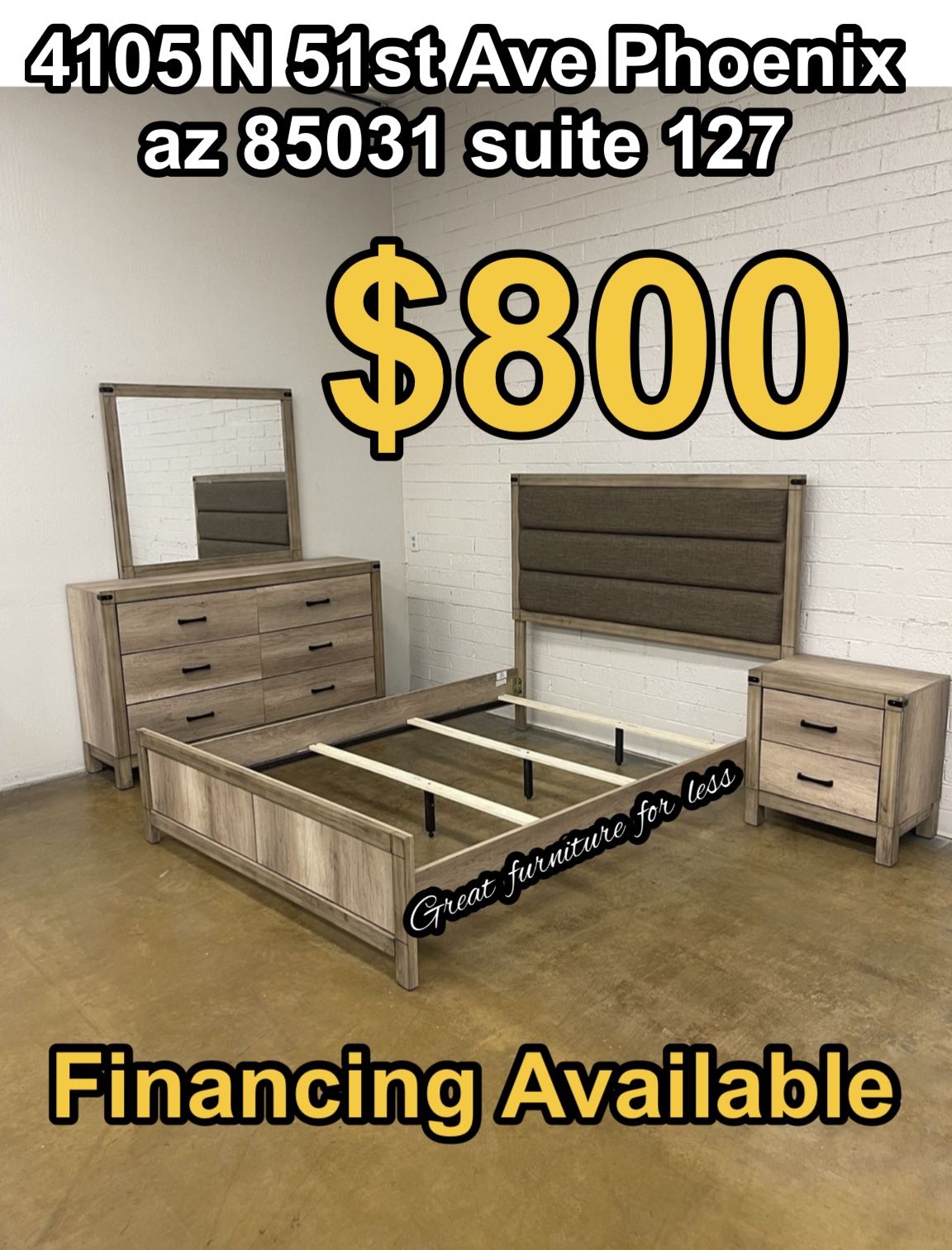 4 PCs Queen Size Bedroom Set Include Bed Frame Dresser Mirror And 1 Nightstand Brand New