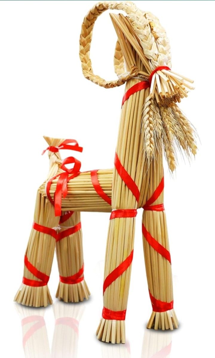 16.1-inch Tall Swedish Straw-Woven Christmas Goat Yule Decoration forome