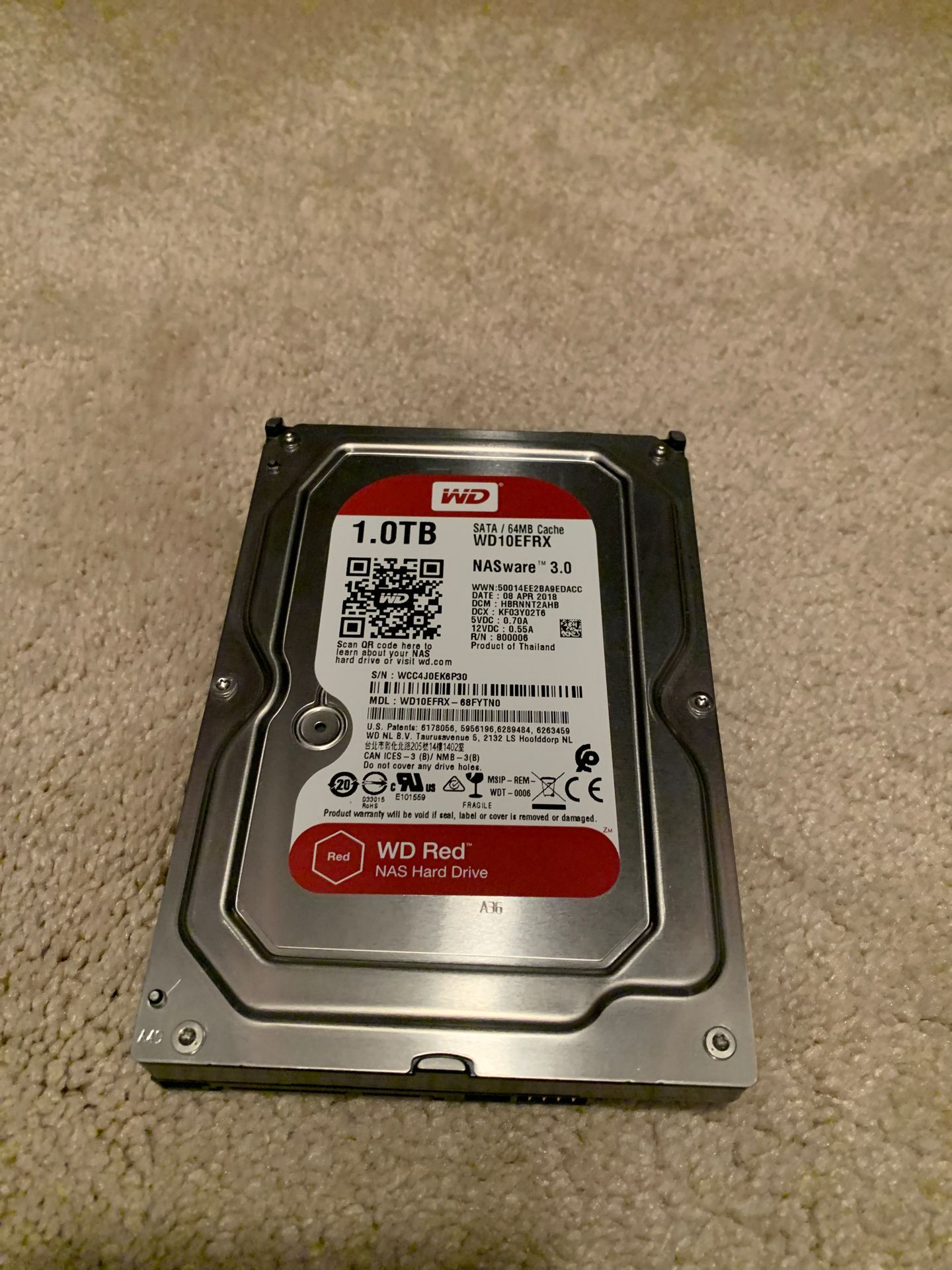 1TB Hard Drive-WD Red-qty 1