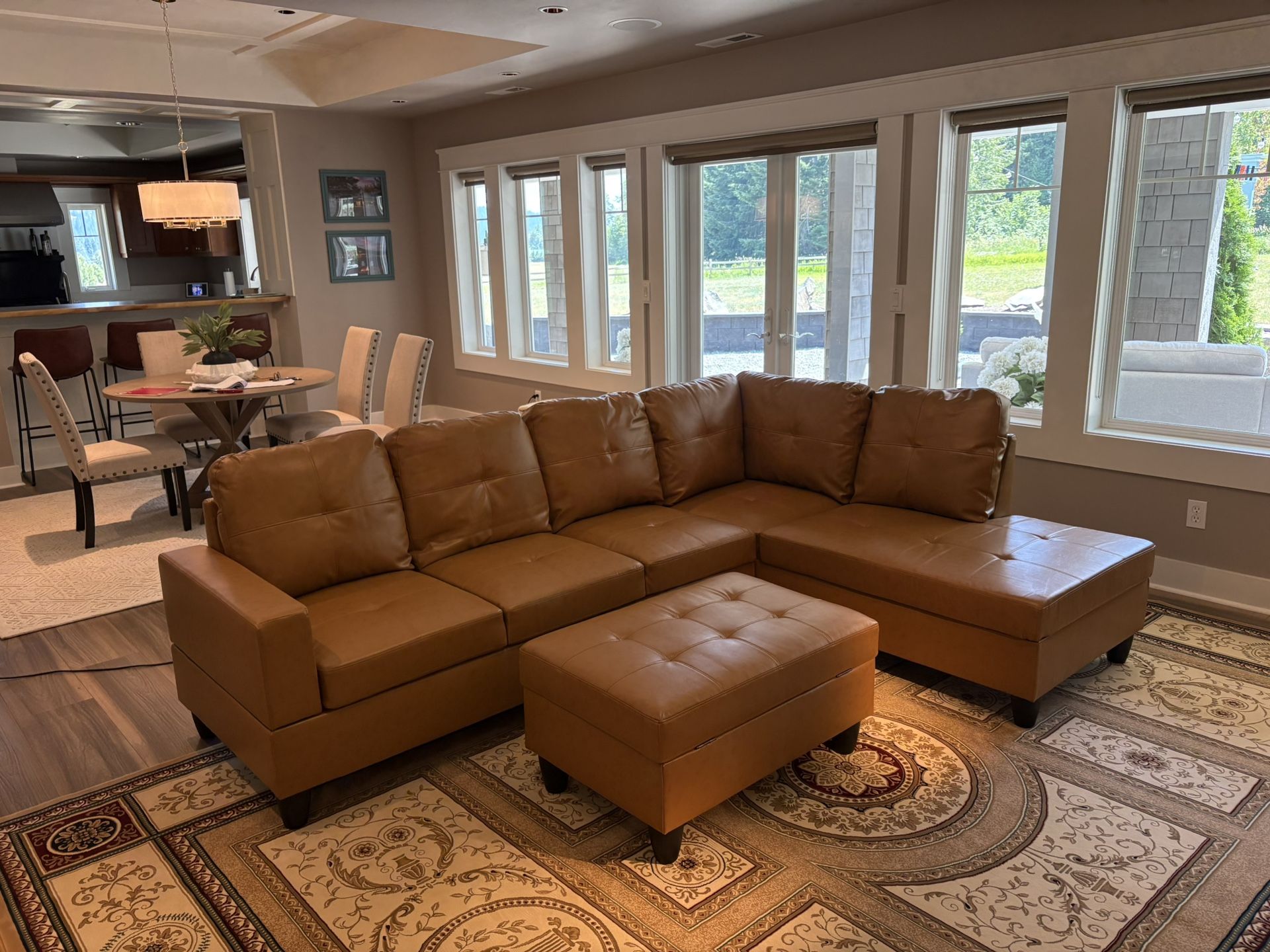 Carmel Leather Sectional Couch And Ottoman