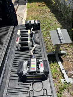 POWERBLOCK SET INCLUDING ADJUSTABLE DUMBBELLS, RACK, & EZ CURL BAR