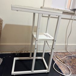 C-Shaped Side Table with Charging Station 2 Outlets 2 USB Ports White