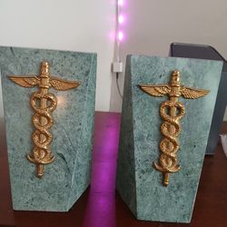  Green 1970s Medical Bookends 