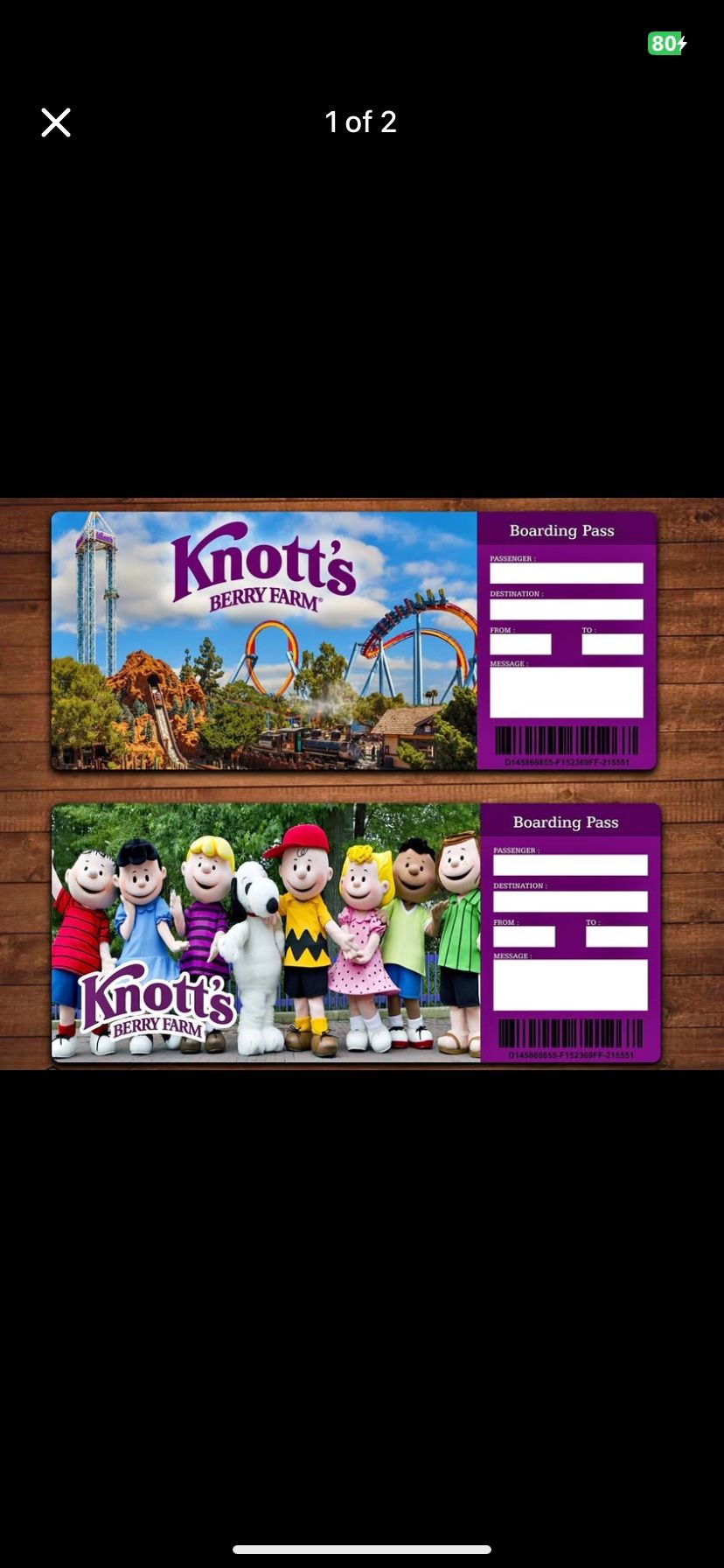 Knotts Berry Farm Tickets X4