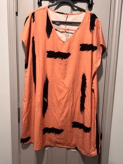 Coral Abstract Print T-Shirt Dress