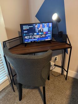 Desk set with TV, remote, chair, & light