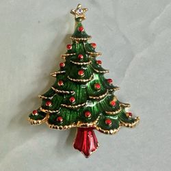 Vintage Christmas Tree Enamel Brooch Pin