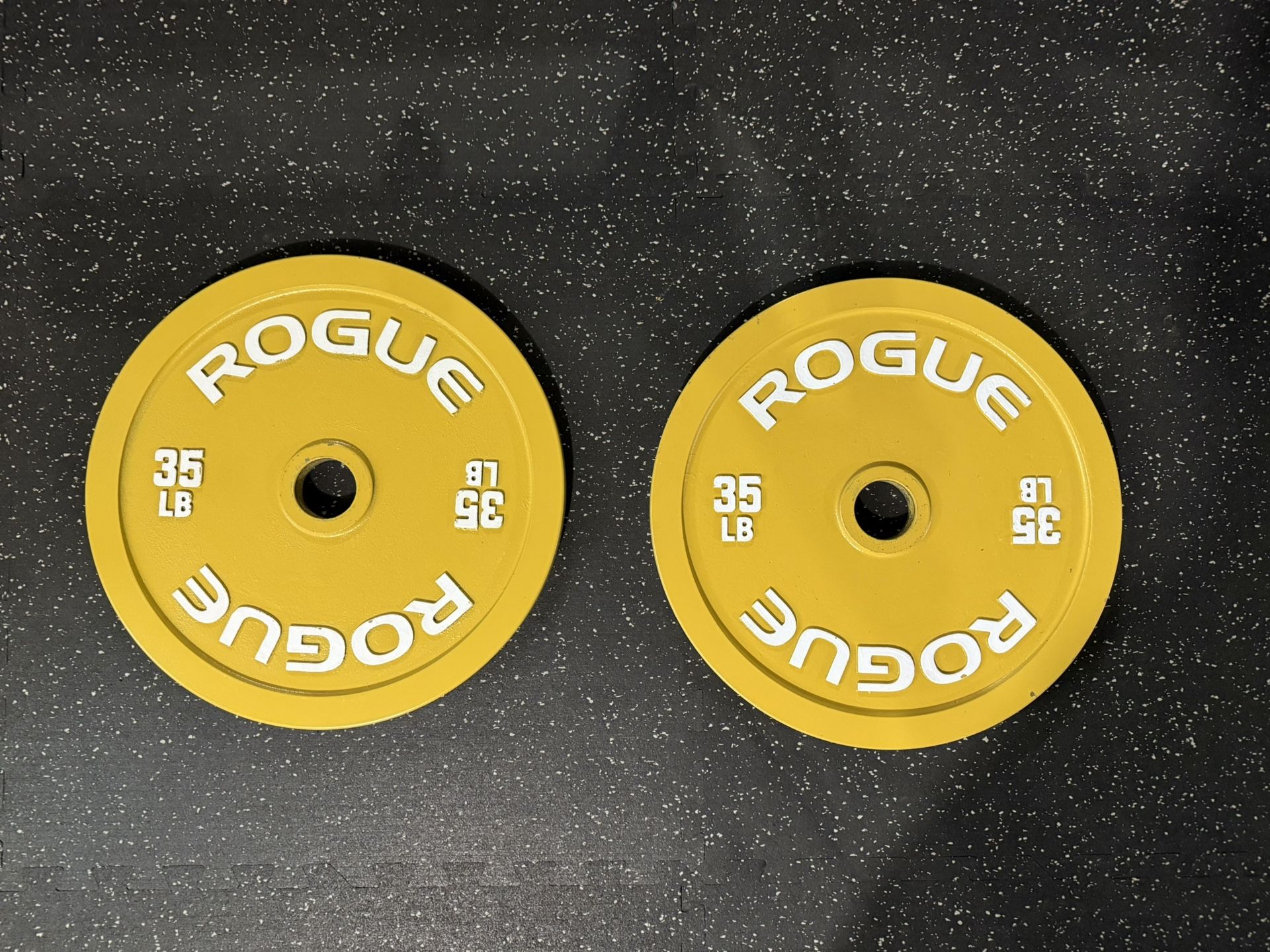 Rogue Calibrated 35 LB Steel Plates Pair Powerlifting Fitness Gym Rep Titan