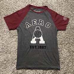 Aeropostale AERO A87 Burgundy Gray White T-Shirt Size Small
