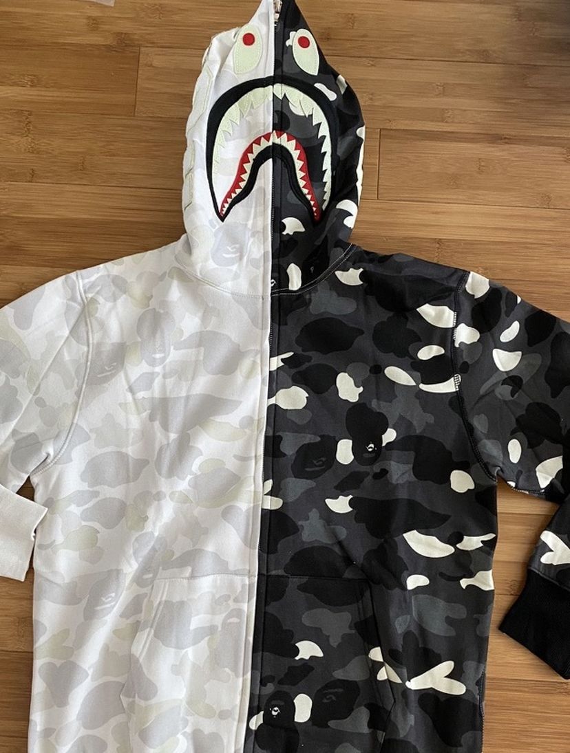 BAPE black/white Camo half Shark Full Zip Hoodie