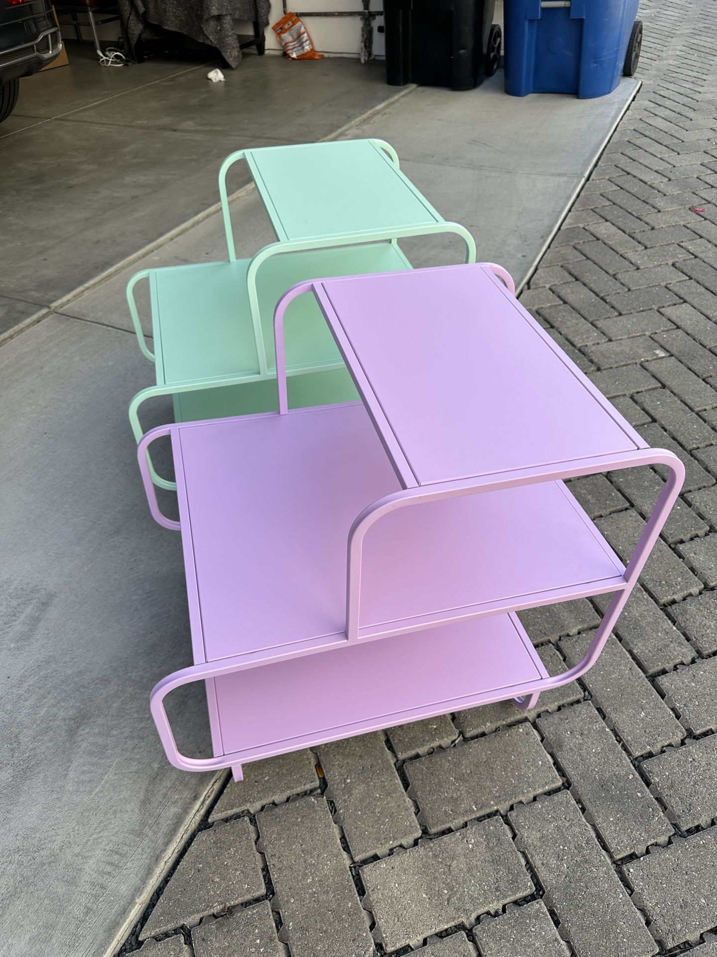 Urban Outfitters Two Alana Metal 3-Tiered Side Tables/Nightstands - lavender and mint