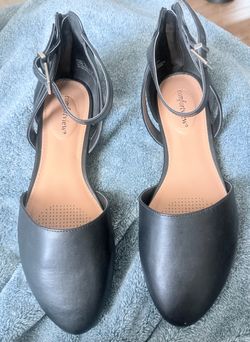 Comfortview Black Ankle Strap Flats