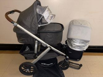 Uppababy V2 Complete Set in store at a value of $1,100 with Carrycot, which includes a stroller, carrycot, rain cover, and footmuff, is the ideal stro