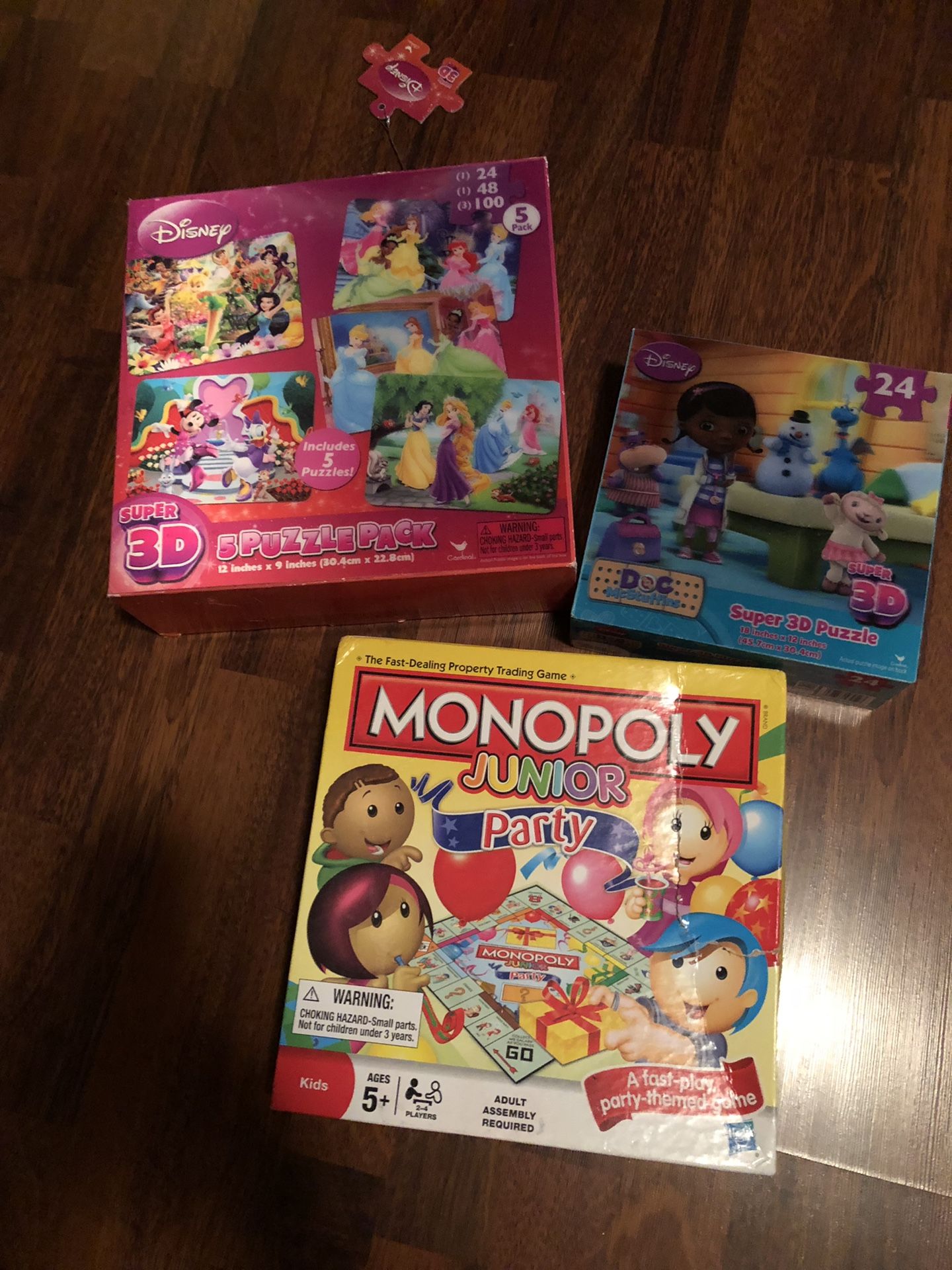 Kids Game Bundle, Monopoly Junior Party & Disney 3D Puzzles