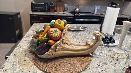 Ceramic Cornucopia Centerpiece with Vegetables