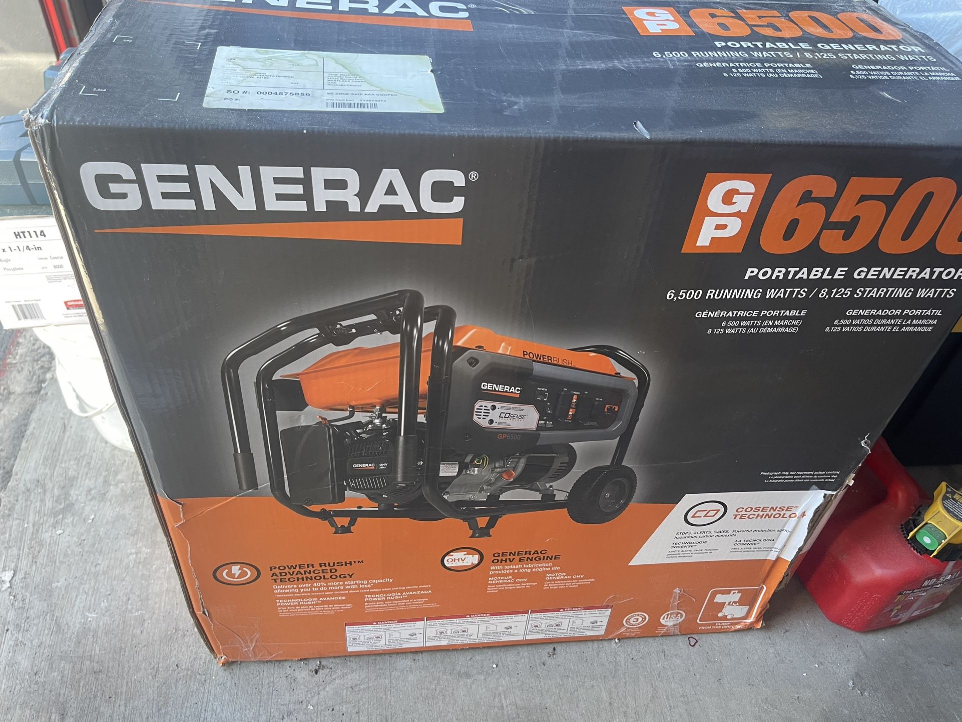 Generac GP Series 6500 W Gas Portable Generator It's new closed box