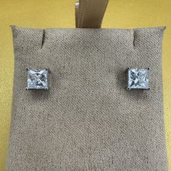 Moissanite Square Princess Earrings – 2.0ct, S925, GRA VVS1