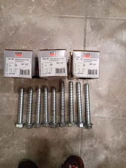 Titan HD heavy duty screw anchor 3/4 in by 6 in box of 5 is $25 there are three boxes available.  Cash only please
